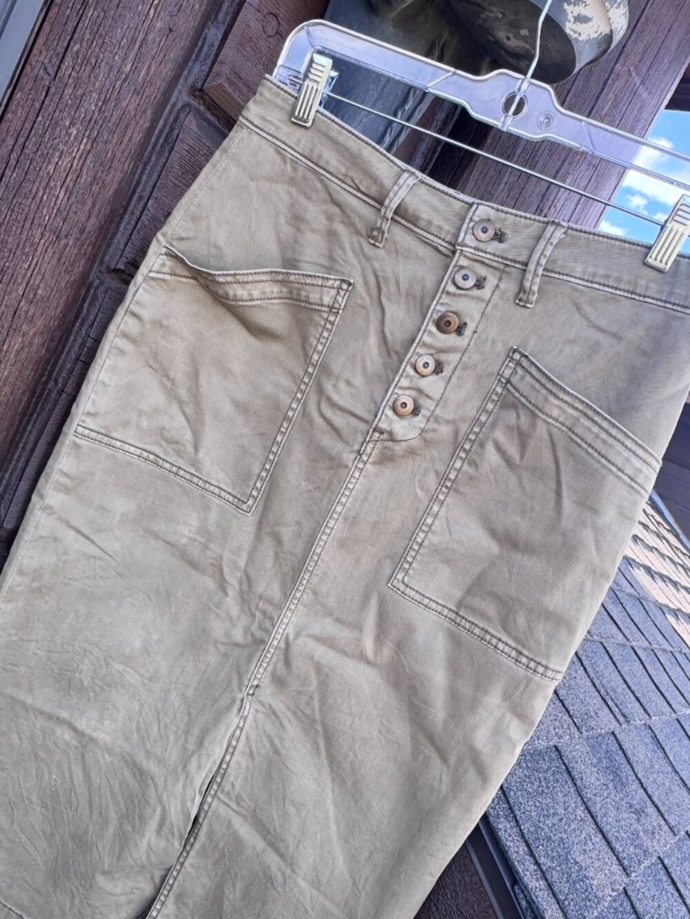 Anthropologie Olive Button Front Utility Midi Skirt Size 4